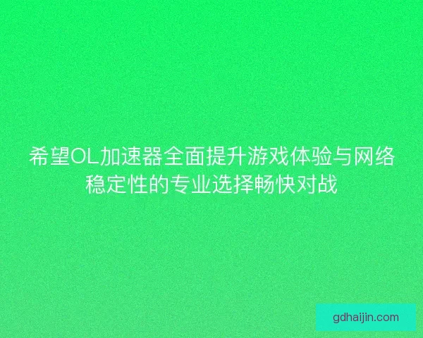 希望OL加速器全面提升游戏体验与网络稳定性的专业选择畅快对战